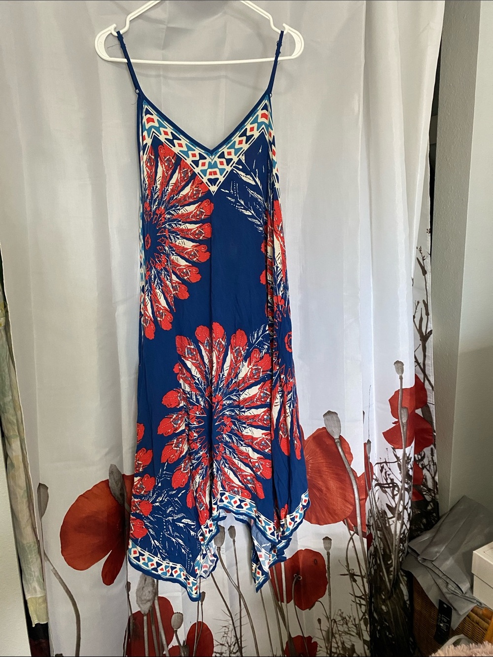 Jealous Tomato Blue, White & Red Abstract Print sundress.
